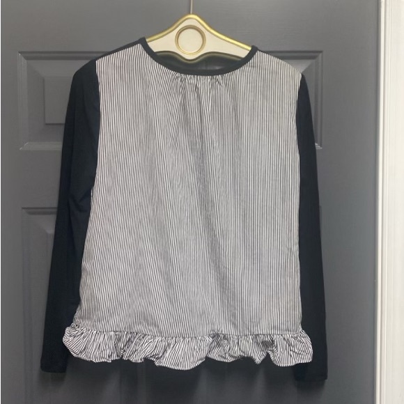 Kate Spade Broome Street spring black & white mix media top with ruffle medium - Picture 7 of 11